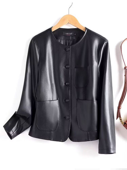 Women's Sheepskin Leather Jacket Slim Fit Short Coat