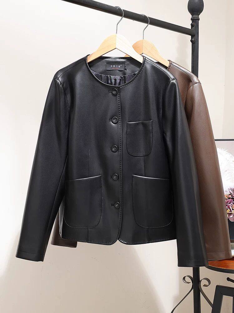 Women's Sheepskin Leather Jacket Slim Fit Short Coat