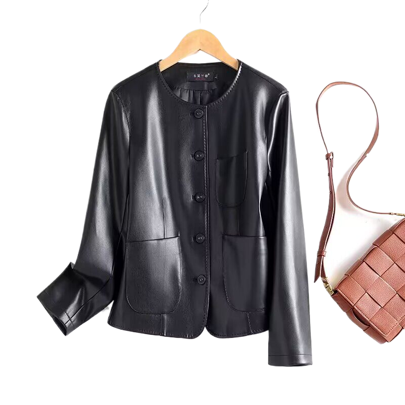 Women's Sheepskin Leather Jacket Slim Fit Short Coat