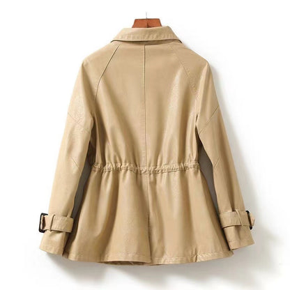 Women's Sheepskin Leather Jacket with Lace-up Waist