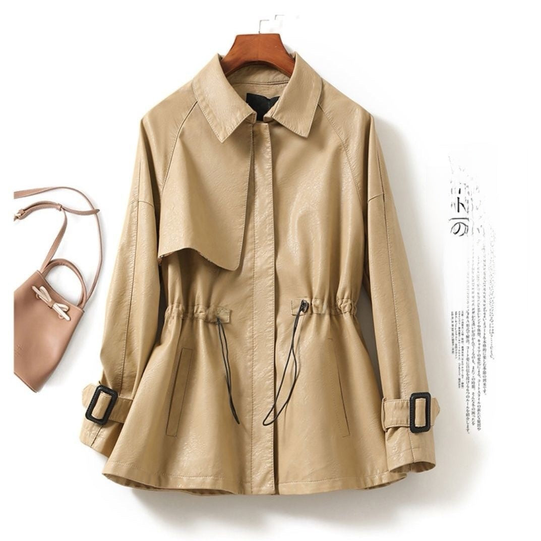 Women's Sheepskin Leather Jacket with Lace-up Waist