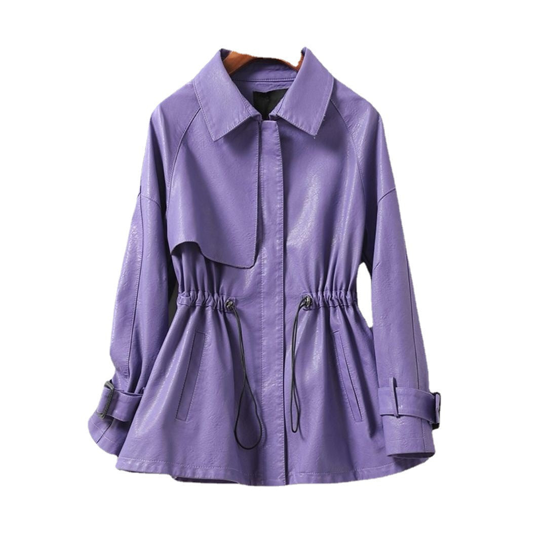 Women's Sheepskin Leather Jacket with Lace-up Waist