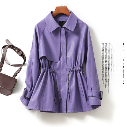 Women's Sheepskin Leather Jacket with Lace-up Waist