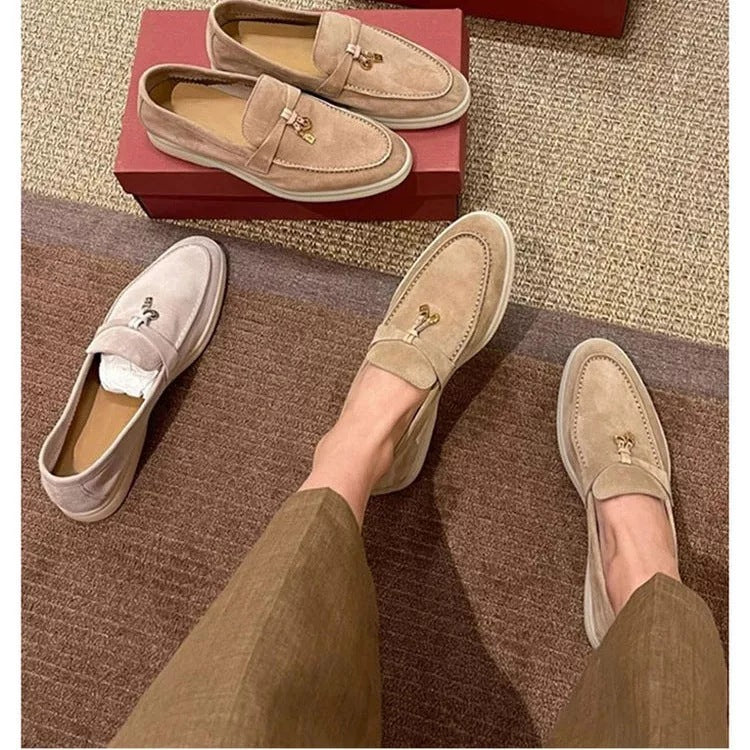 Women's Sheepskin Slip-On Loafers with Tassel Buckle