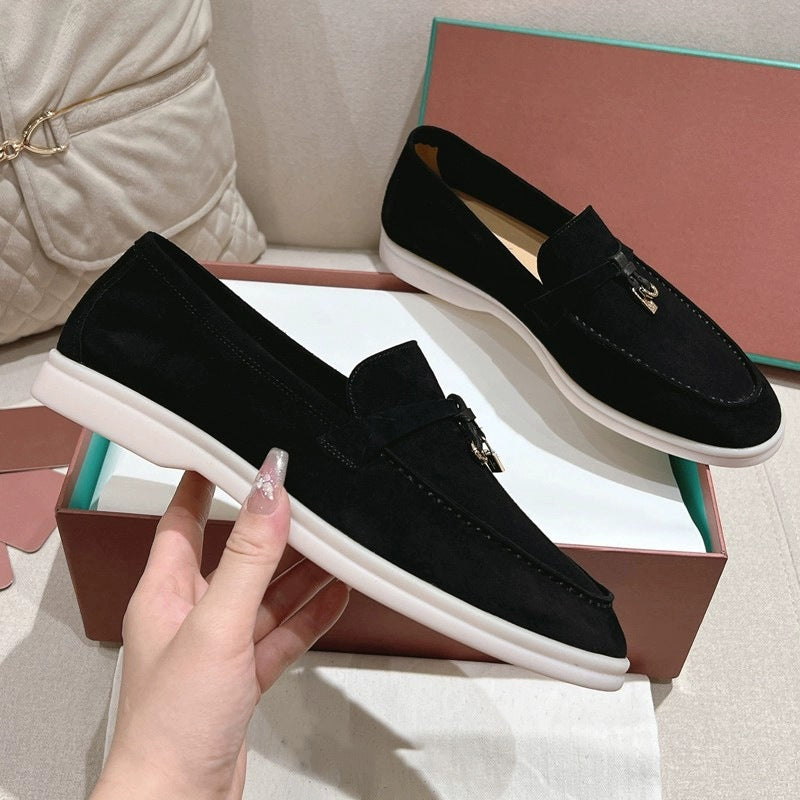Women's Sheepskin Slip-On Loafers with Tassel Buckle