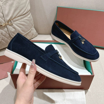Women's Sheepskin Slip-On Loafers with Tassel Buckle