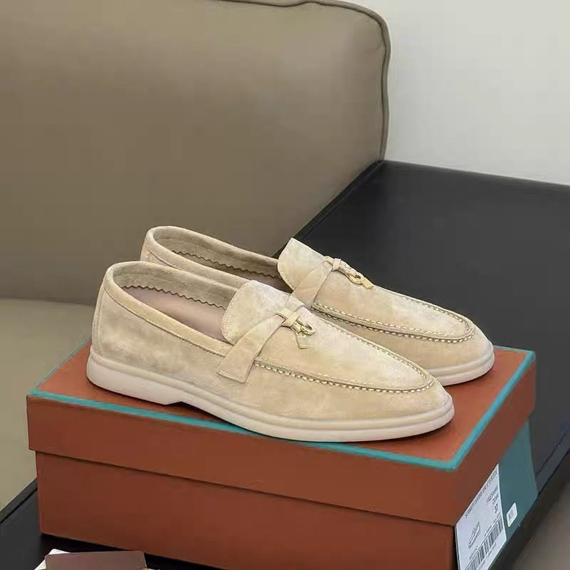 Women's Sheepskin Slip-On Loafers with Tassel Buckle