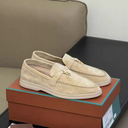 Women's Sheepskin Slip-On Loafers with Tassel Buckle