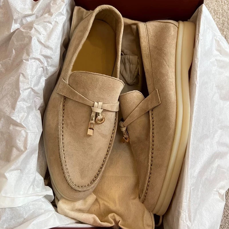 Women's Sheepskin Slip-On Loafers with Tassel Buckle