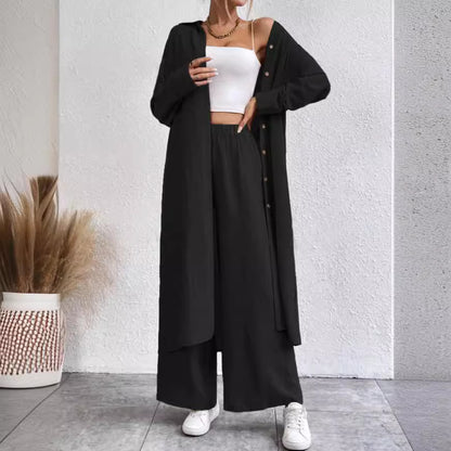 Women's Shirt Style Two-Piece Wide-Leg Pants