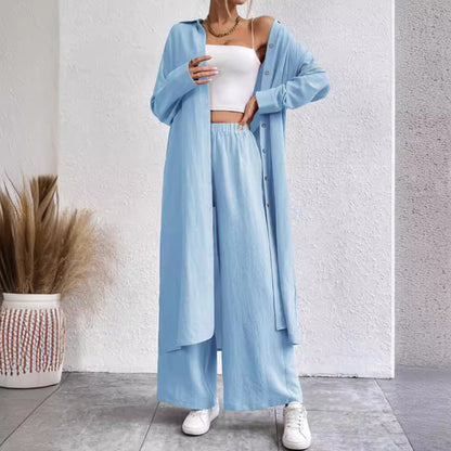 Women's Shirt Style Two-Piece Wide-Leg Pants