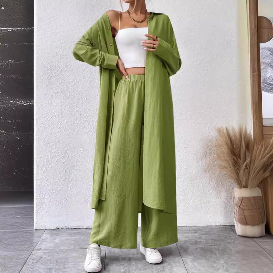 Women's Shirt Style Two-Piece Wide-Leg Pants