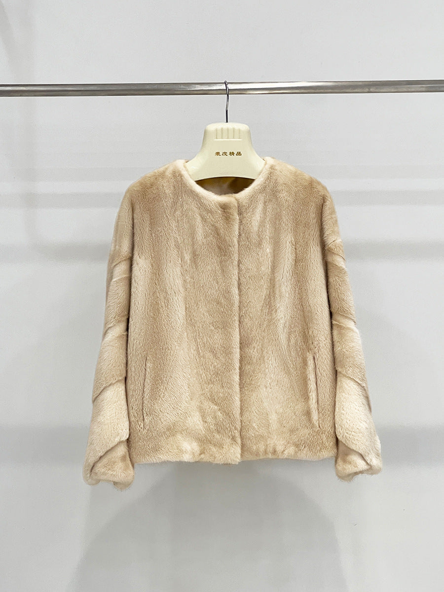 Women's Short Mink Fur Coat with Velvet Lining