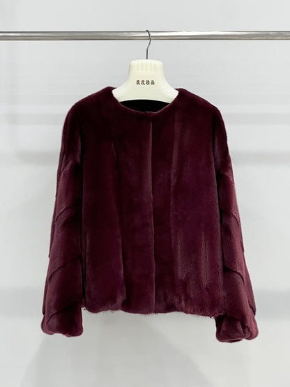 Women's Short Mink Fur Coat with Velvet Lining