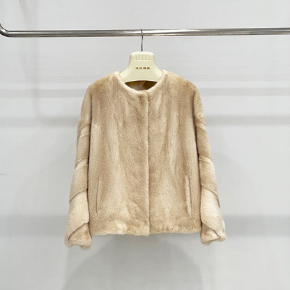 Women's Short Mink Fur Coat with Velvet Lining