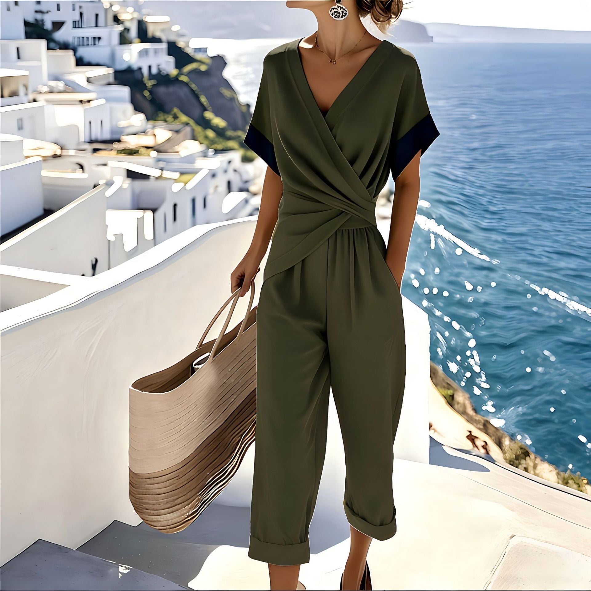 Women's Short-Sleeve Asymmetrical Top Set