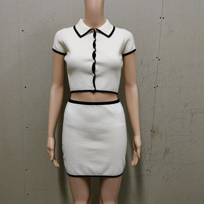Women's Short Sleeve Knit Cardigan and Skirt Set