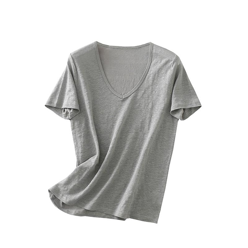 Women's Short Sleeve Silk Shirt U Neck Loose Tops