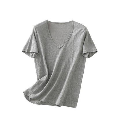 Women's Short Sleeve Silk Shirt U Neck Loose Tops