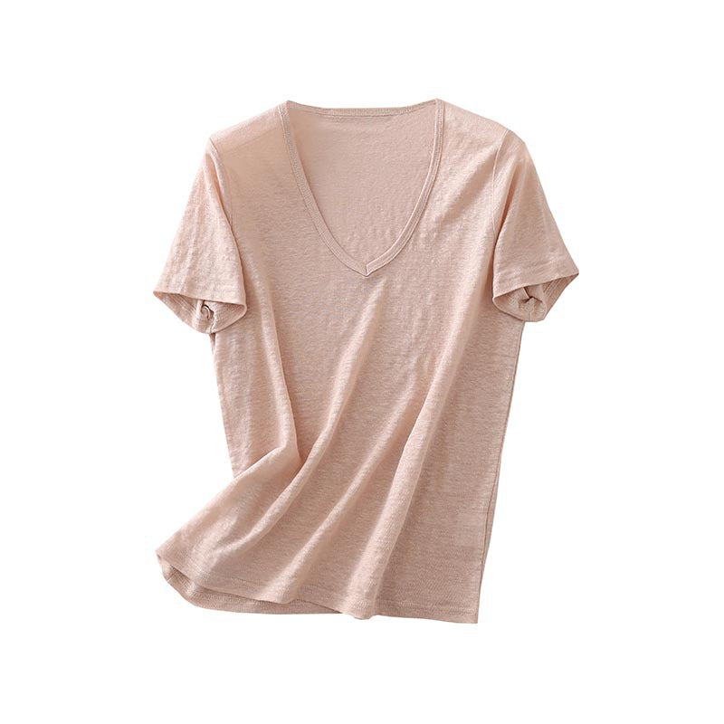 Women's Short Sleeve Silk Shirt U Neck Loose Tops