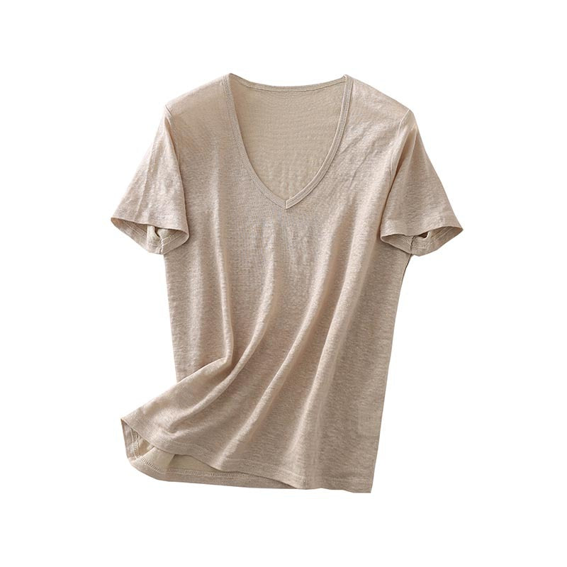 Women's Short Sleeve Silk Shirt U Neck Loose Tops