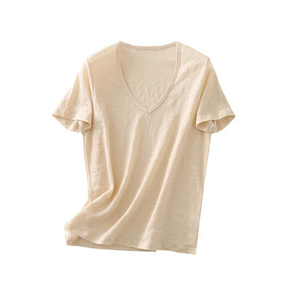 Women's Short Sleeve Silk Shirt U Neck Loose Tops