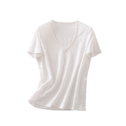 Women's Short Sleeve Silk Shirt U Neck Loose Tops