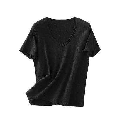 Women's Short Sleeve Silk Shirt U Neck Loose Tops