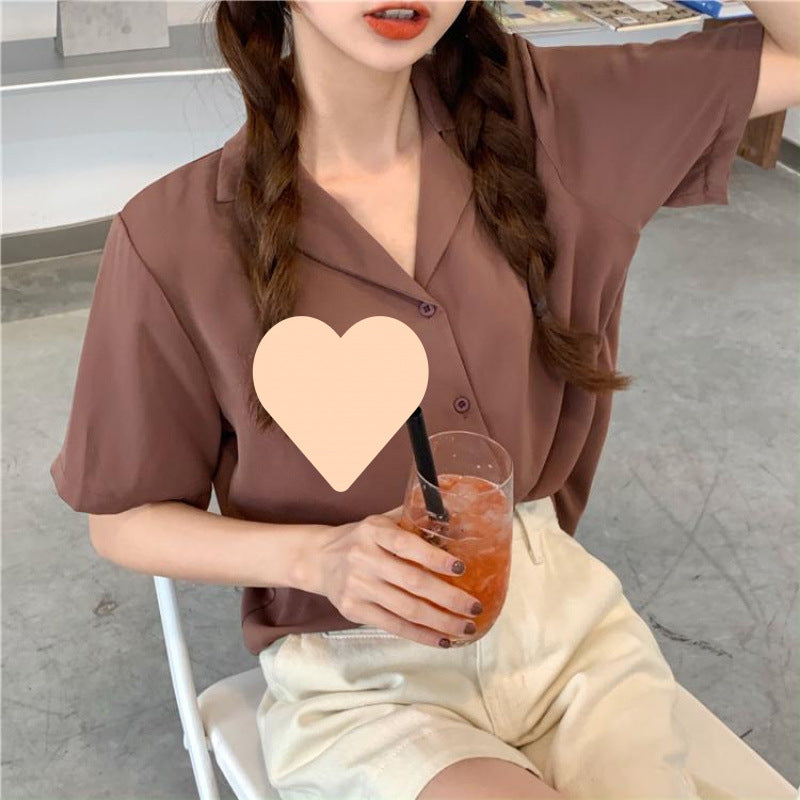 Women's Short-Sleeve V-Neck Loose Fit Casual Shirt