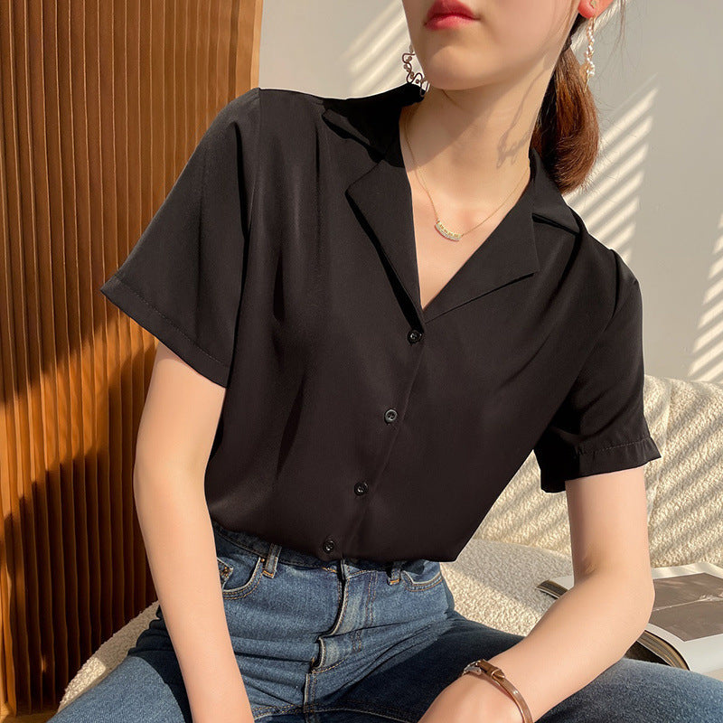 Women's Short-Sleeve V-Neck Loose Fit Casual Shirt