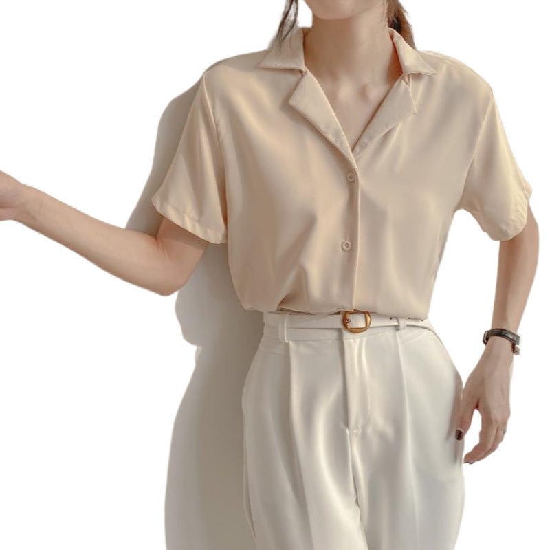 Women's Short-Sleeve V-Neck Loose Fit Casual Shirt