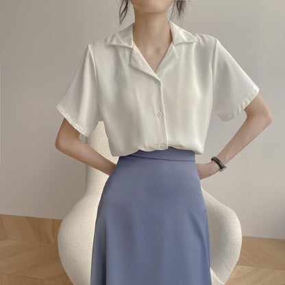 Women's Short-Sleeve V-Neck Loose Fit Casual Shirt