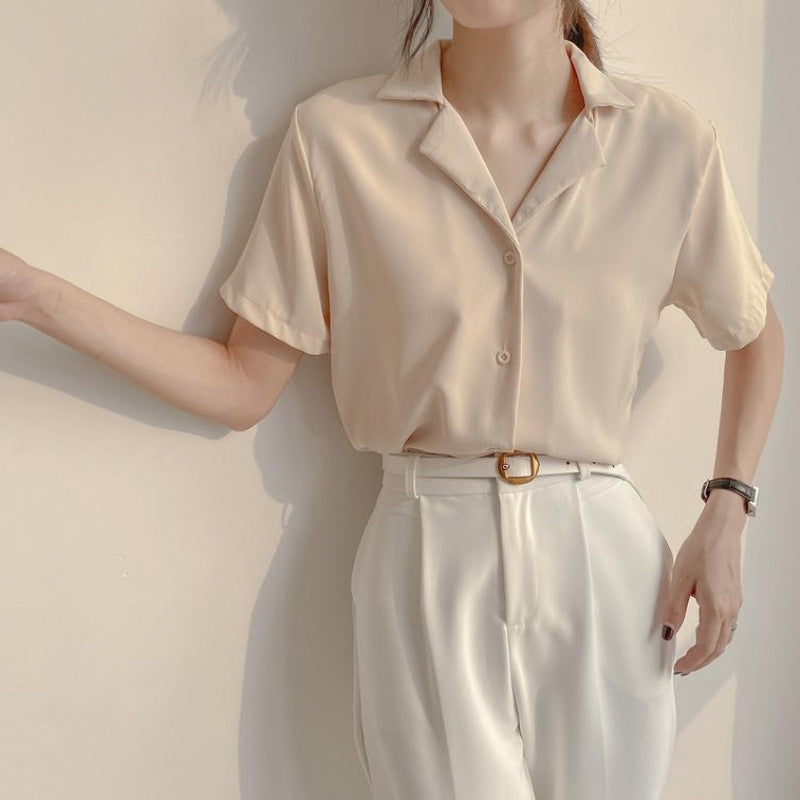 Women's Short-Sleeve V-Neck Loose Fit Casual Shirt