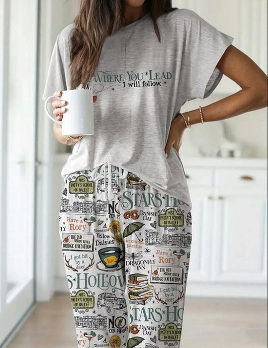 Women's short-sleeved T-shirt, long pants and pajama sett
