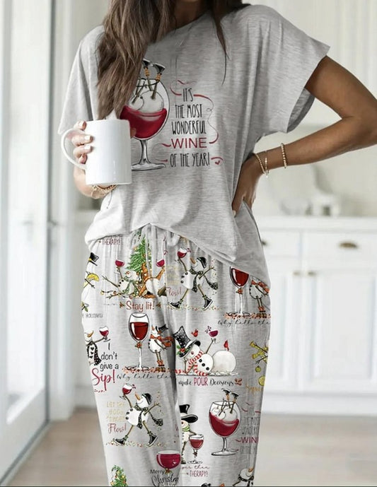 Women's short-sleeved T-shirt, long pants and pajama sett