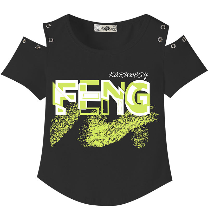 Women's Shoulder T-Shirt and Cargo Pants Sport Set