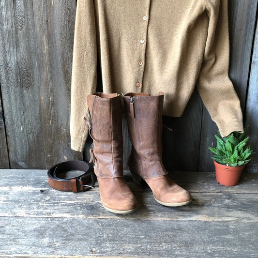Women's Side Zipper Leather Martin Boots with Medium Heel