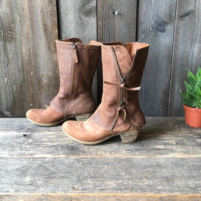 Women's Side Zipper Leather Martin Boots with Medium Heel