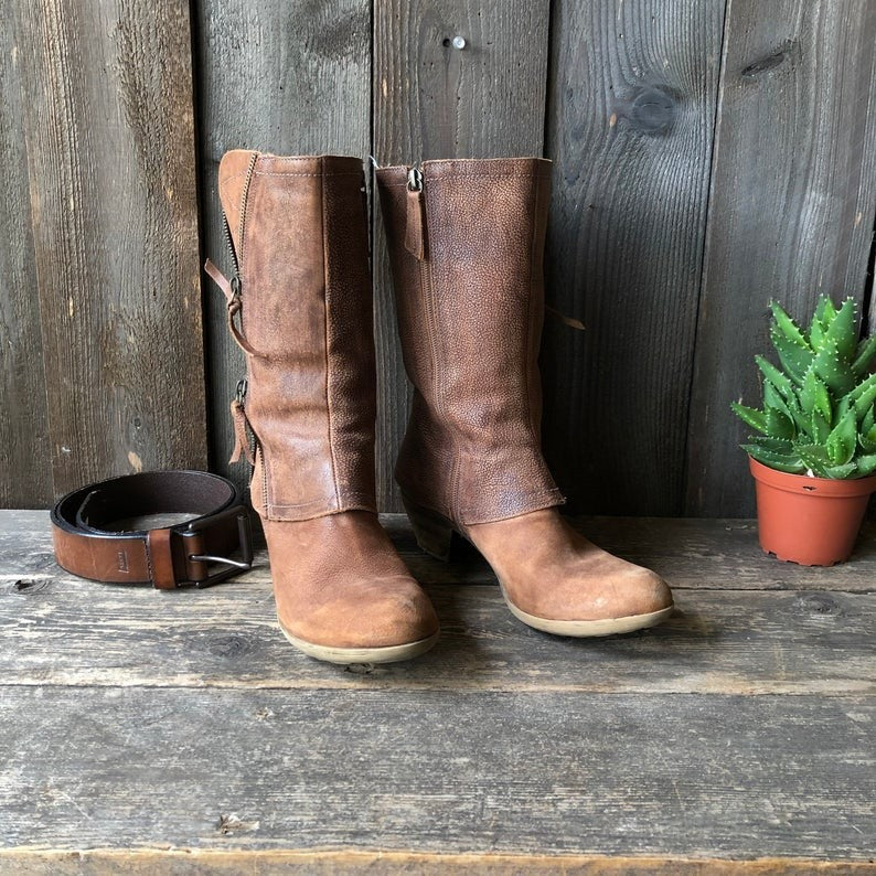 Women's Side Zipper Leather Martin Boots with Medium Heel