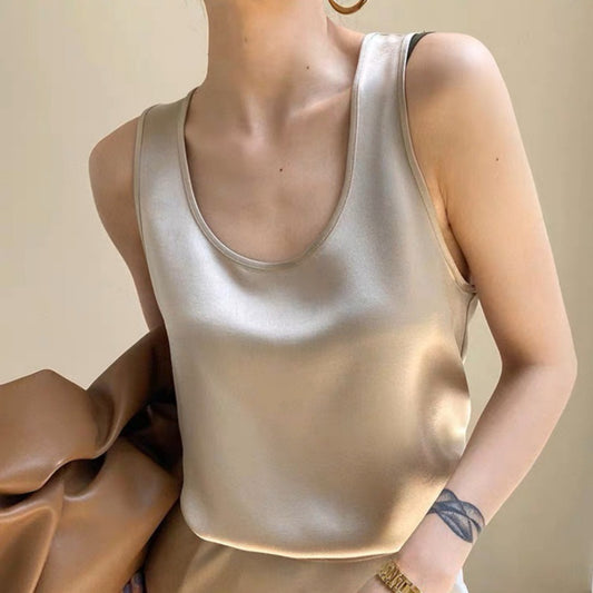 Women's Silk-like Sleeveless U-Neck Top