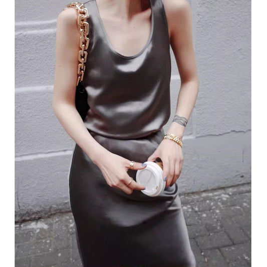 Women's Silk-like Sleeveless U-Neck Top