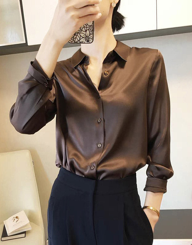 Women's Silk Shirt Long Sleeve Satin Top