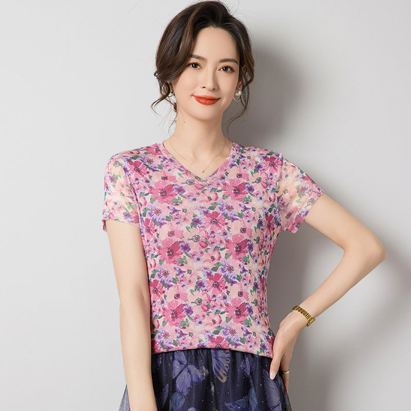 Women's Silk V-Neck Floral Print Blouse