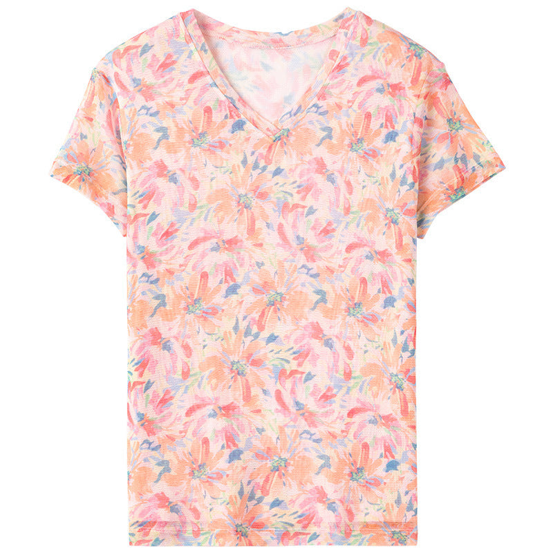 Women's Silk V-Neck Floral Print Blouse