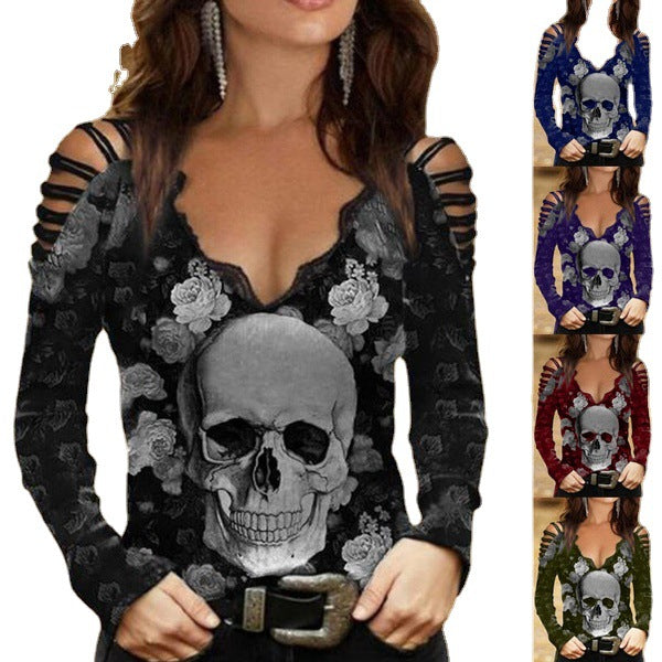 Women's Skull Print Lace T-shirt