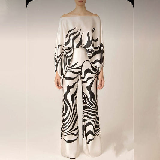 Women's Sleeve Top and Wide Leg Pants Suit