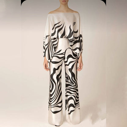 Women's Sleeve Top and Wide Leg Pants Suit
