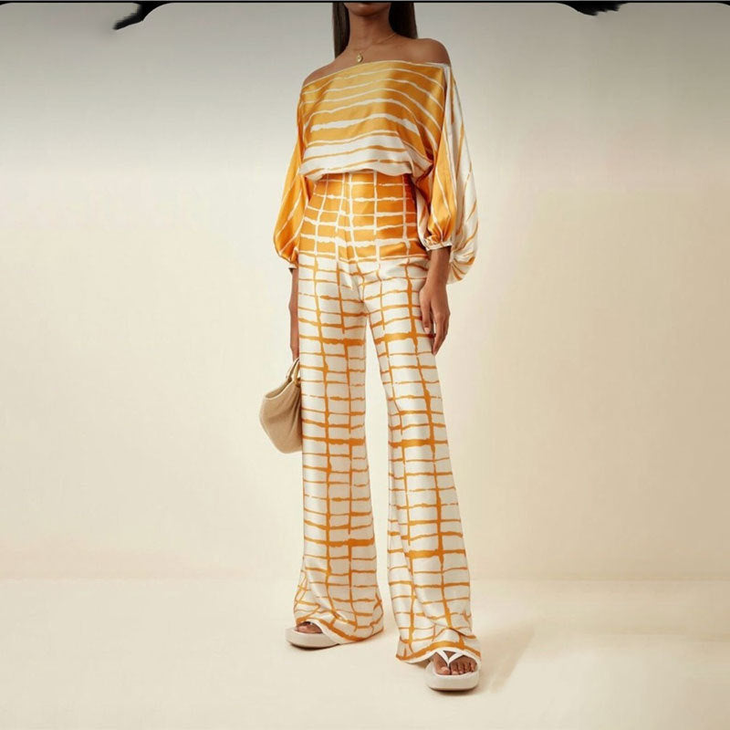 Women's Sleeve Top and Wide Leg Pants Suit