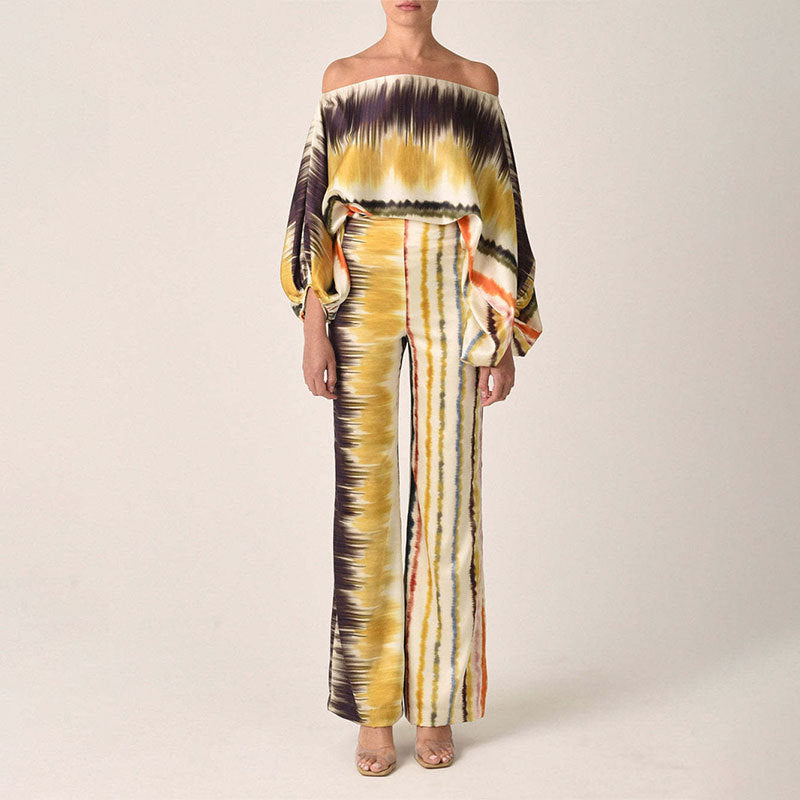 Women's Sleeve Top and Wide Leg Pants Suit