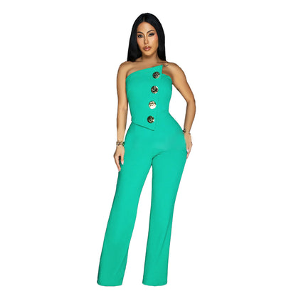 Women's Sleeveless Button Jumpsuit Pants